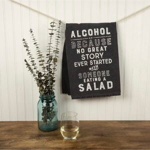 Primitives by Kathy 31454 Distressed Dish Towel, 28" Square, Alcohol Salad